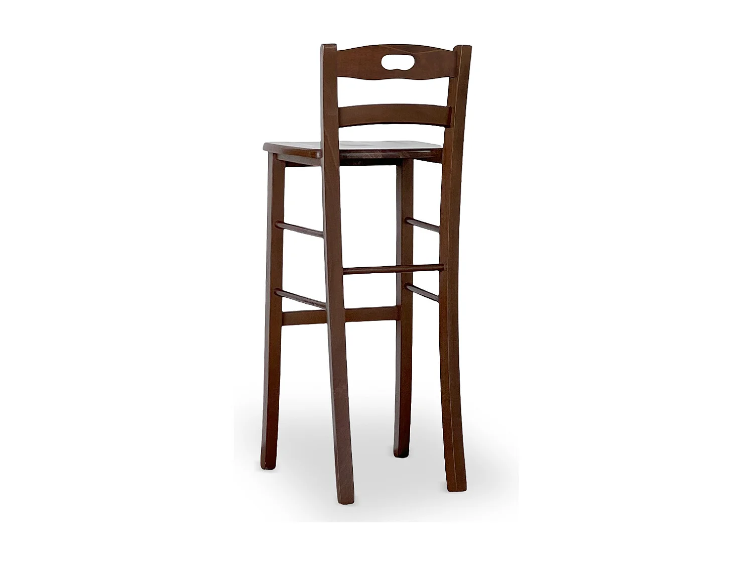 Taburete snack h 80 cm en madera de nogal oscuro con mango y asiento de madera maciza