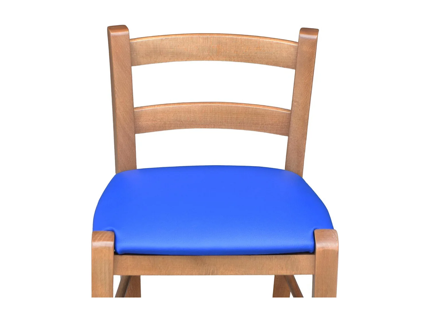 Sgabello alto 80 cm in legno noce chiaro con schienale seduta in similpelle blu