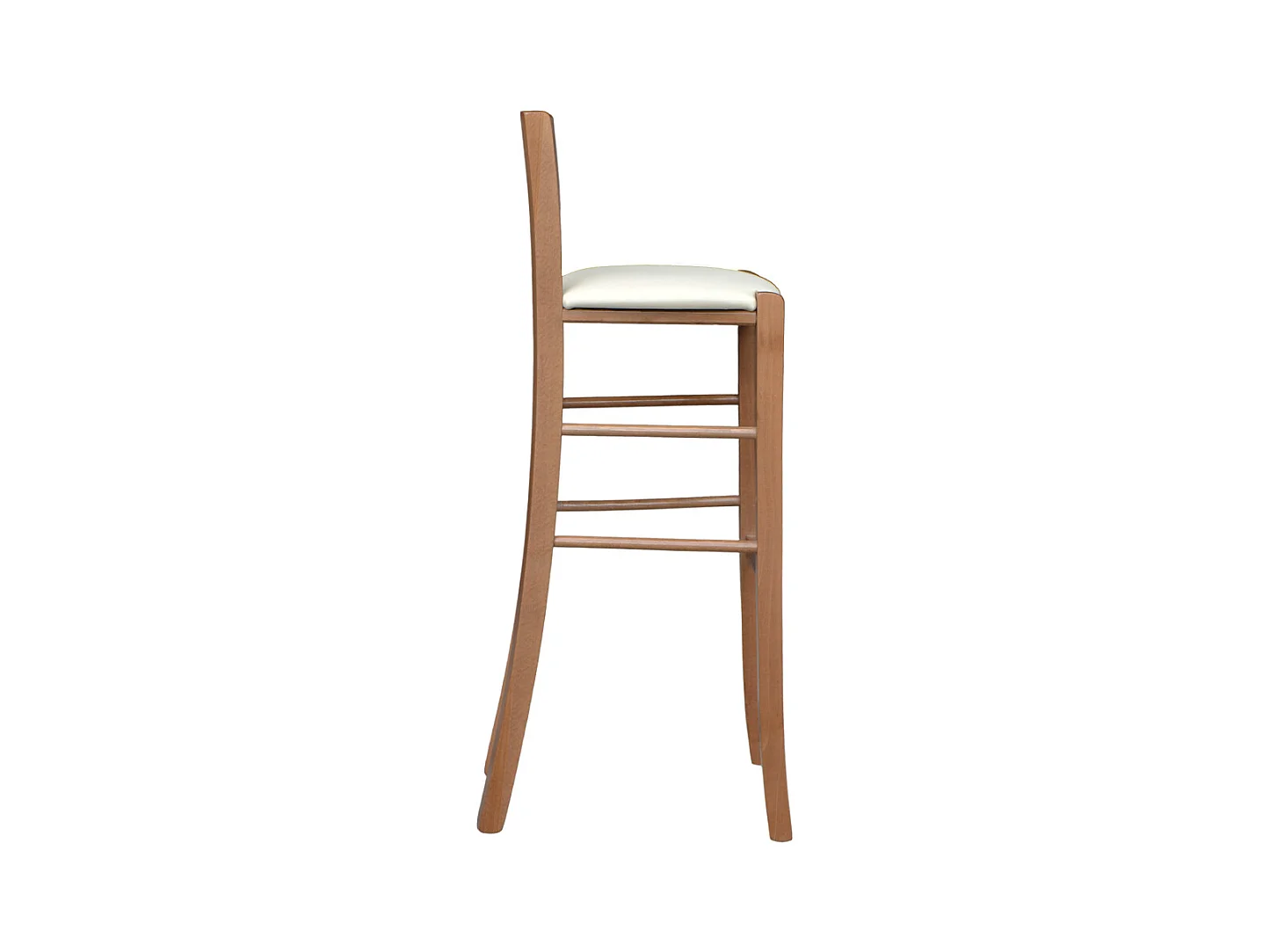 Sgabello alto h 80 in legno noce chiaro con schienale e seduta similpelle beige