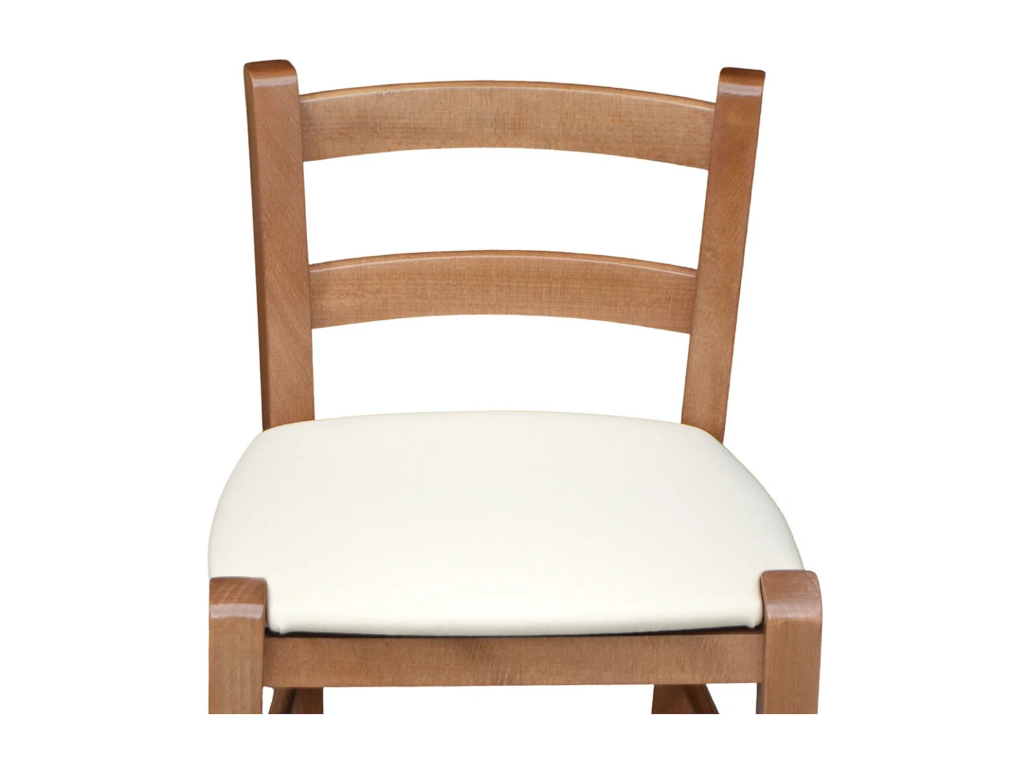 Taburete alto h80 en madera de nogal claro con respaldo y asiento de piel sintética beige