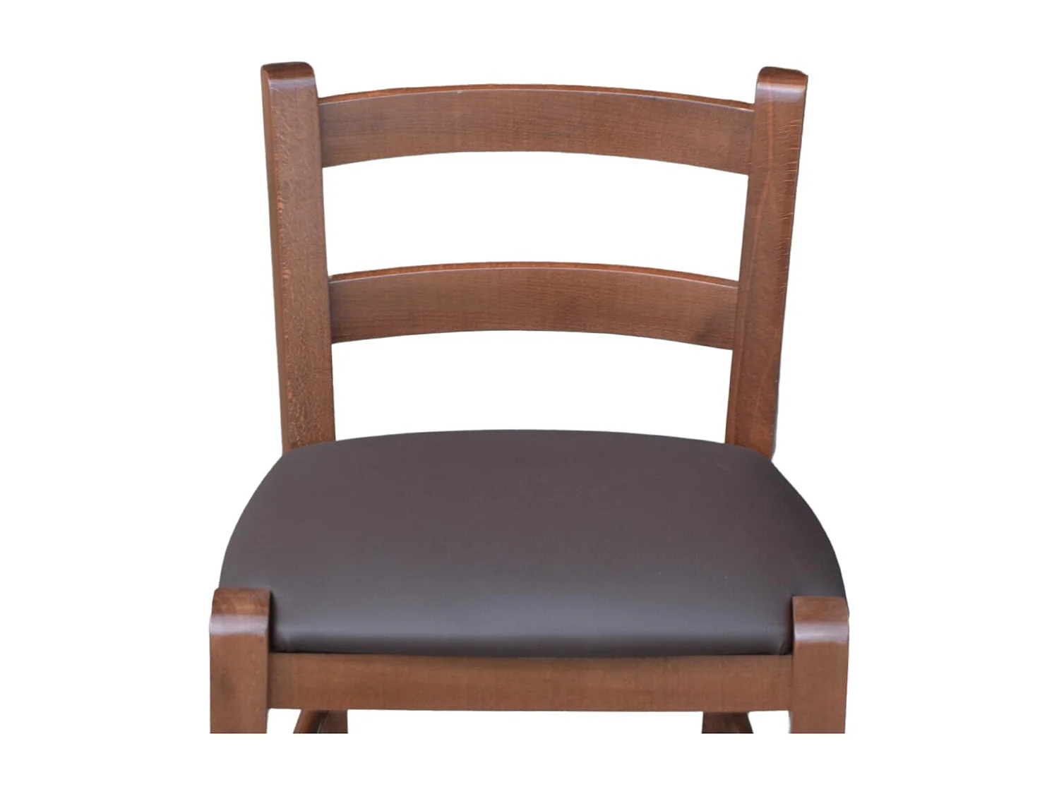 Tabouret h 80cm en bois de noyer foncé avec dossier et assise en simili cuir marron