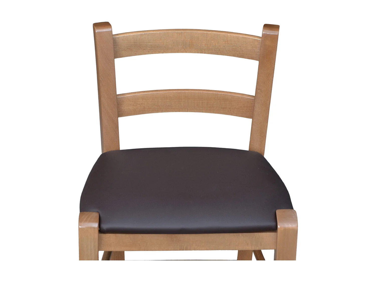 Sgabello bar h 80 in legno noce chiaro con schienale e seduta similpelle marrone