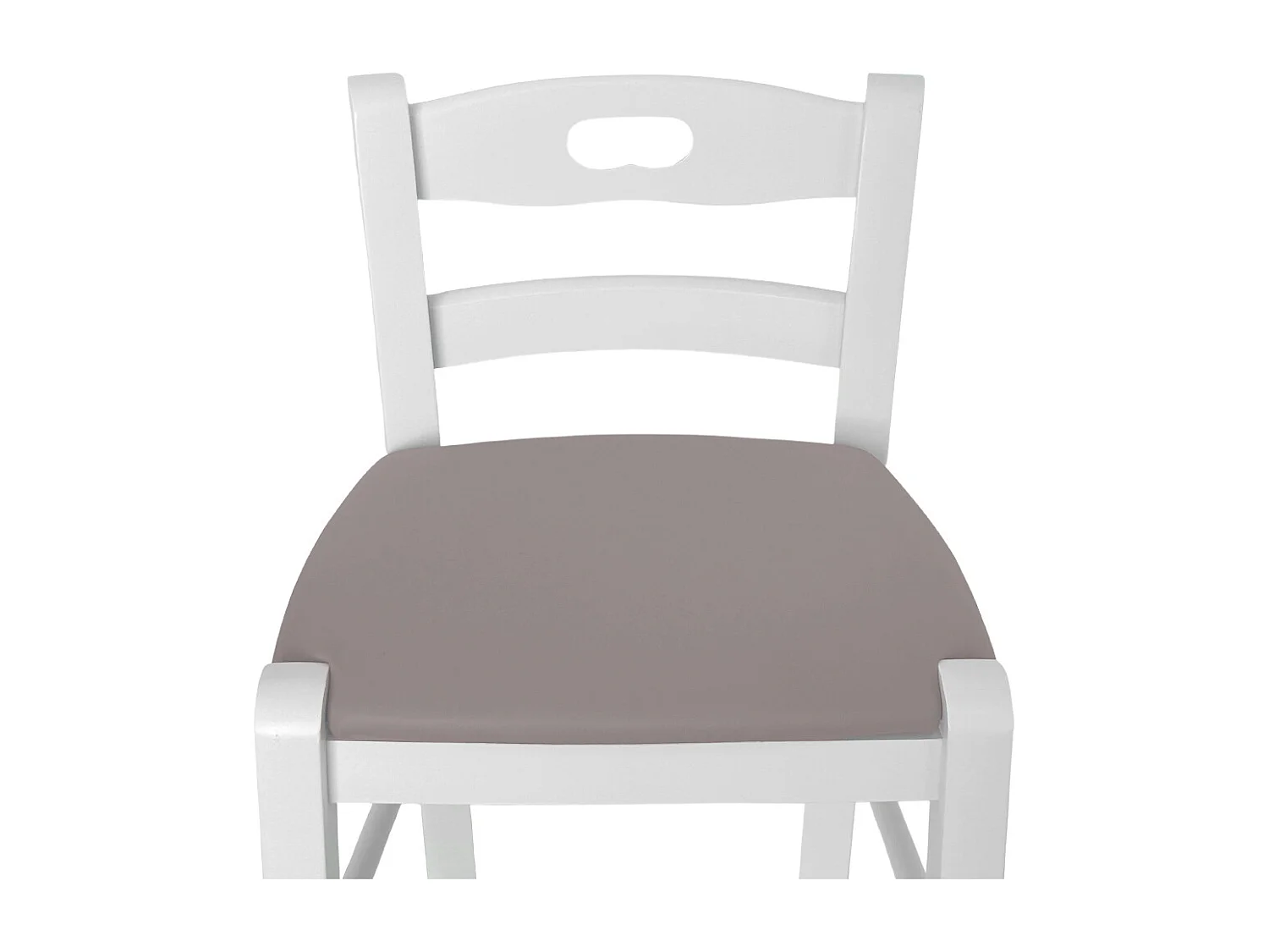 Tabouret h 80 cm en bois blanc avec poignée et assise en simili cuir gris tourterelle