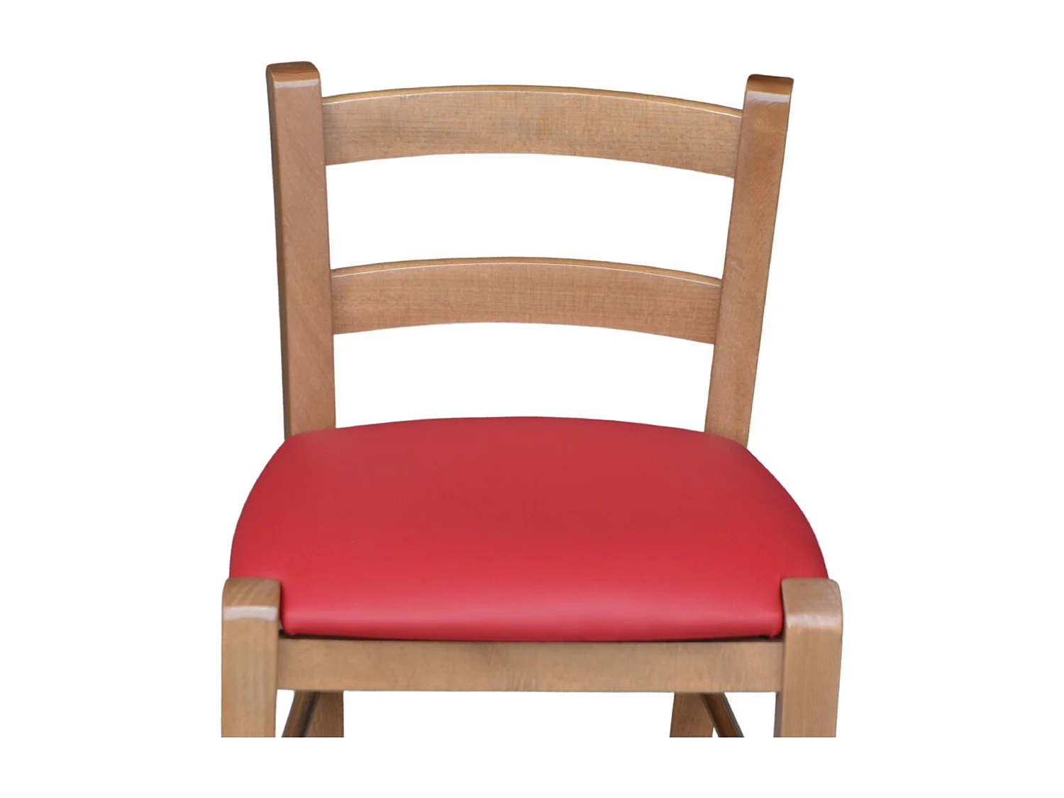 Tabouret de bar h 80 cm en bois ncoe clair avec assise et dossier en simili cuir rouge