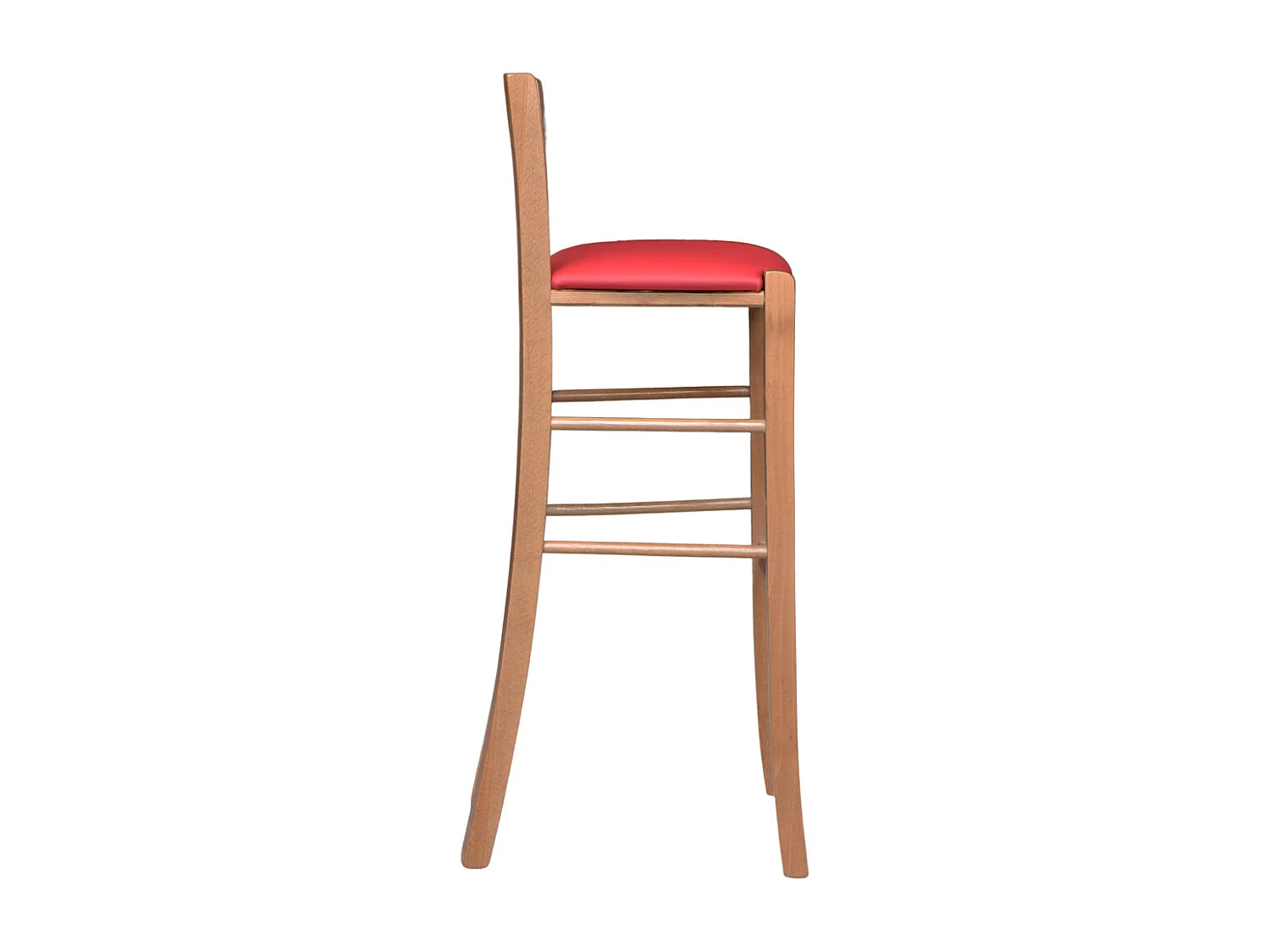 Tabouret de bar h 80 cm en bois ncoe clair avec assise et dossier en simili cuir rouge