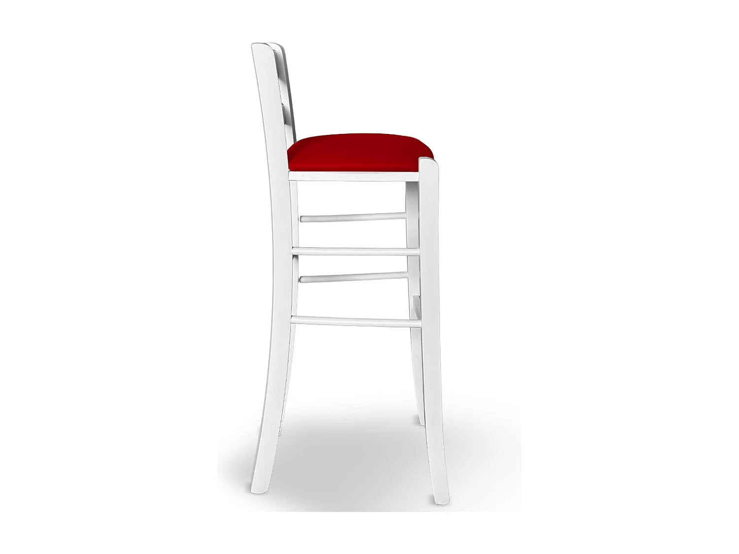 Tabouret en bois peint blanc avec trou h 80 avec assise en simili cuir rouge