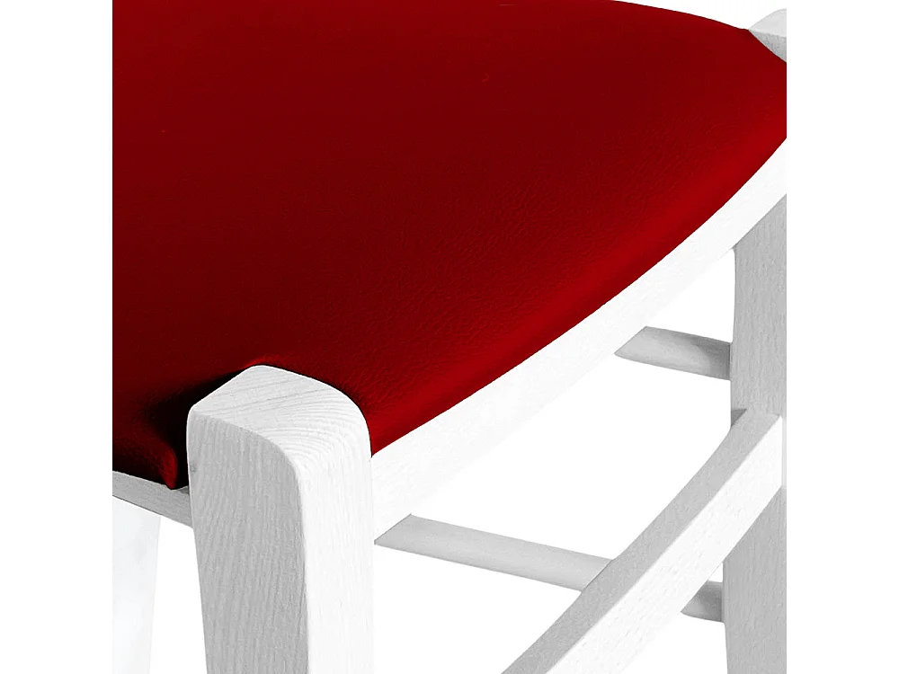Tabouret en bois peint blanc avec trou h 80 avec assise en simili cuir rouge