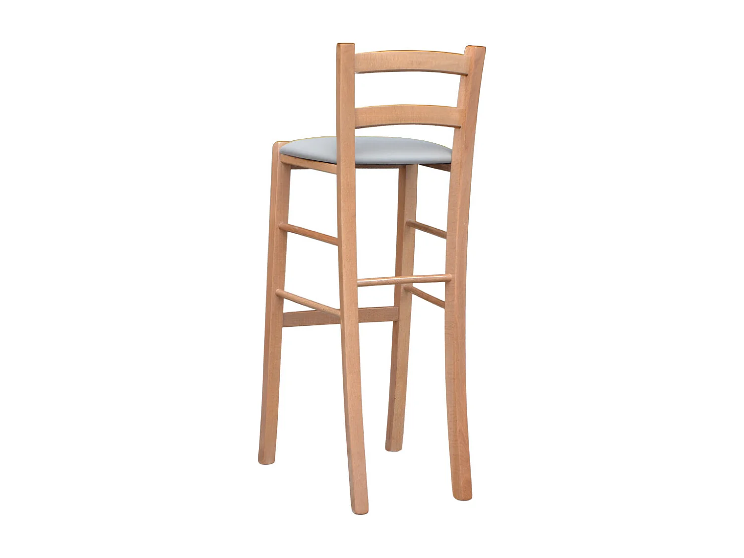 Tabouret de bar h 80 cm en bois de noyer clair assise cm en simili cuir gris tourterelle