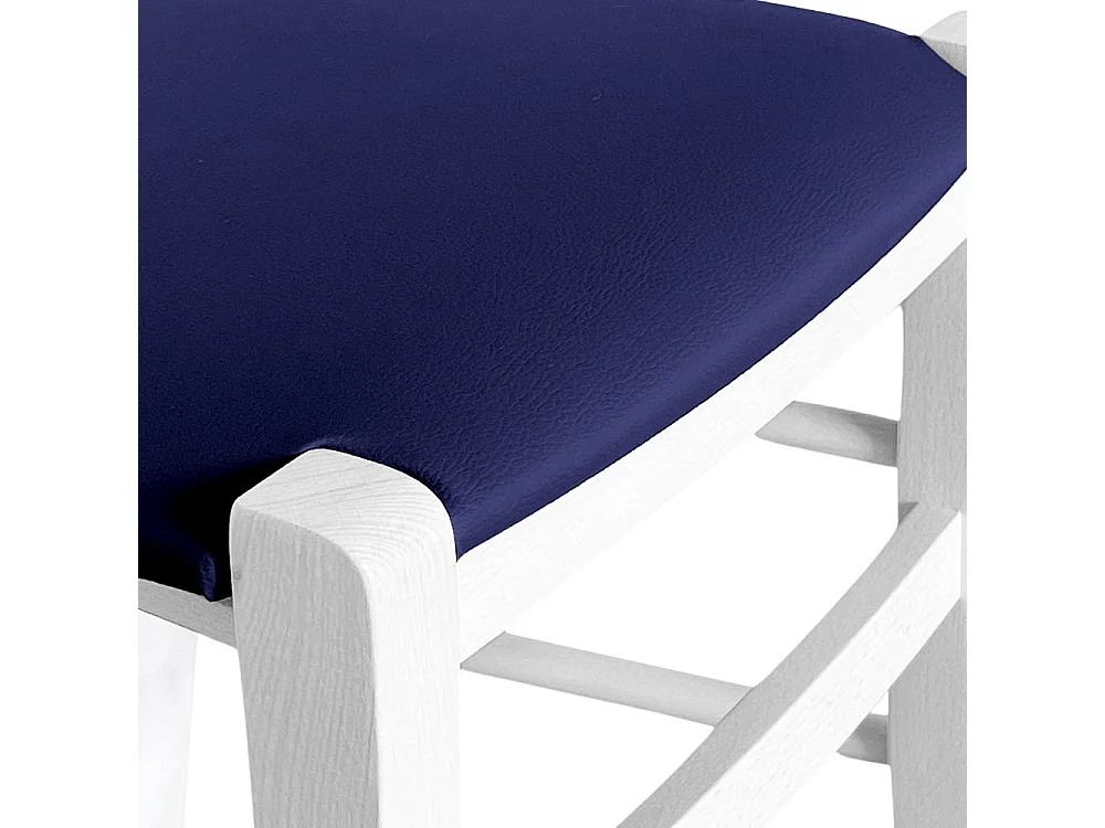 Sgabello h 80 in legno verniciato bianco con manico e seduta in similpelle blu