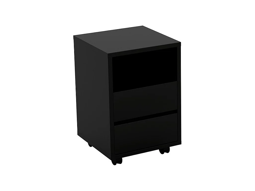 Caisson noir à roulettes MELTO – 2 tiroirs et 1 niche – Rangement compact au look moderne