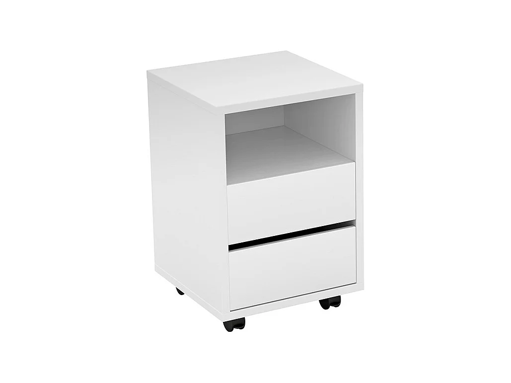 Caisson blanc à roulettes MELTO – 2 tiroirs et 1 niche – Rangement compact et mobile