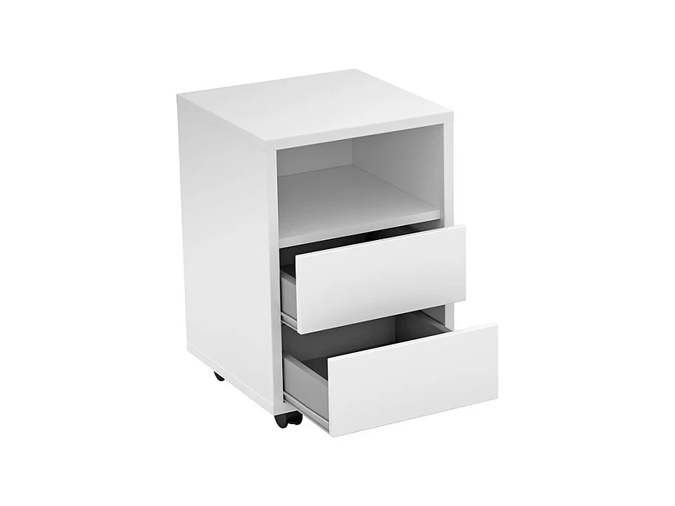Caisson blanc à roulettes MELTO – 2 tiroirs et 1 niche – Rangement compact et mobile