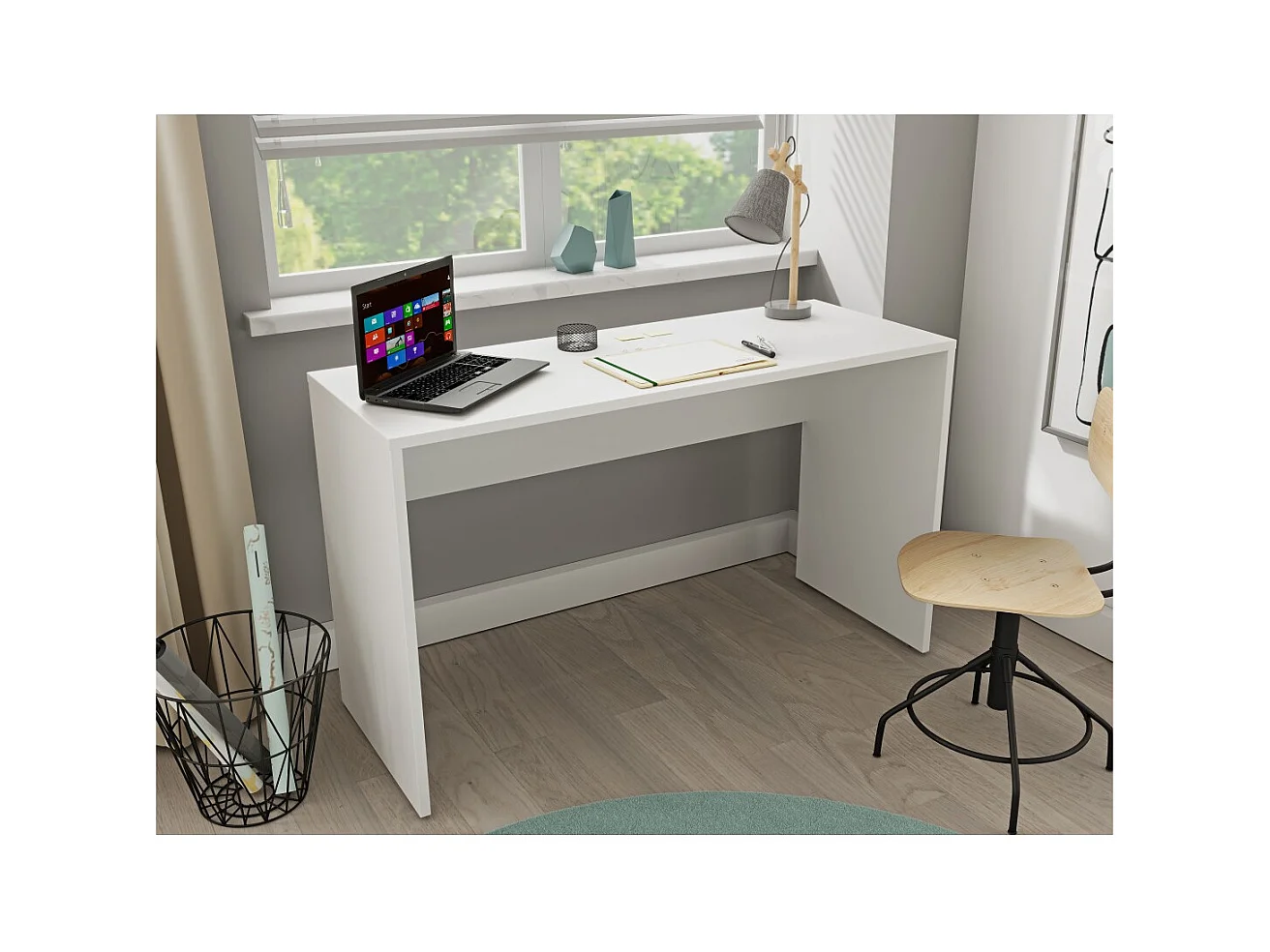 Bureau blanc MELTO 130 cm – Design moderne, durable et idéal pour télétravail ou chambre ado