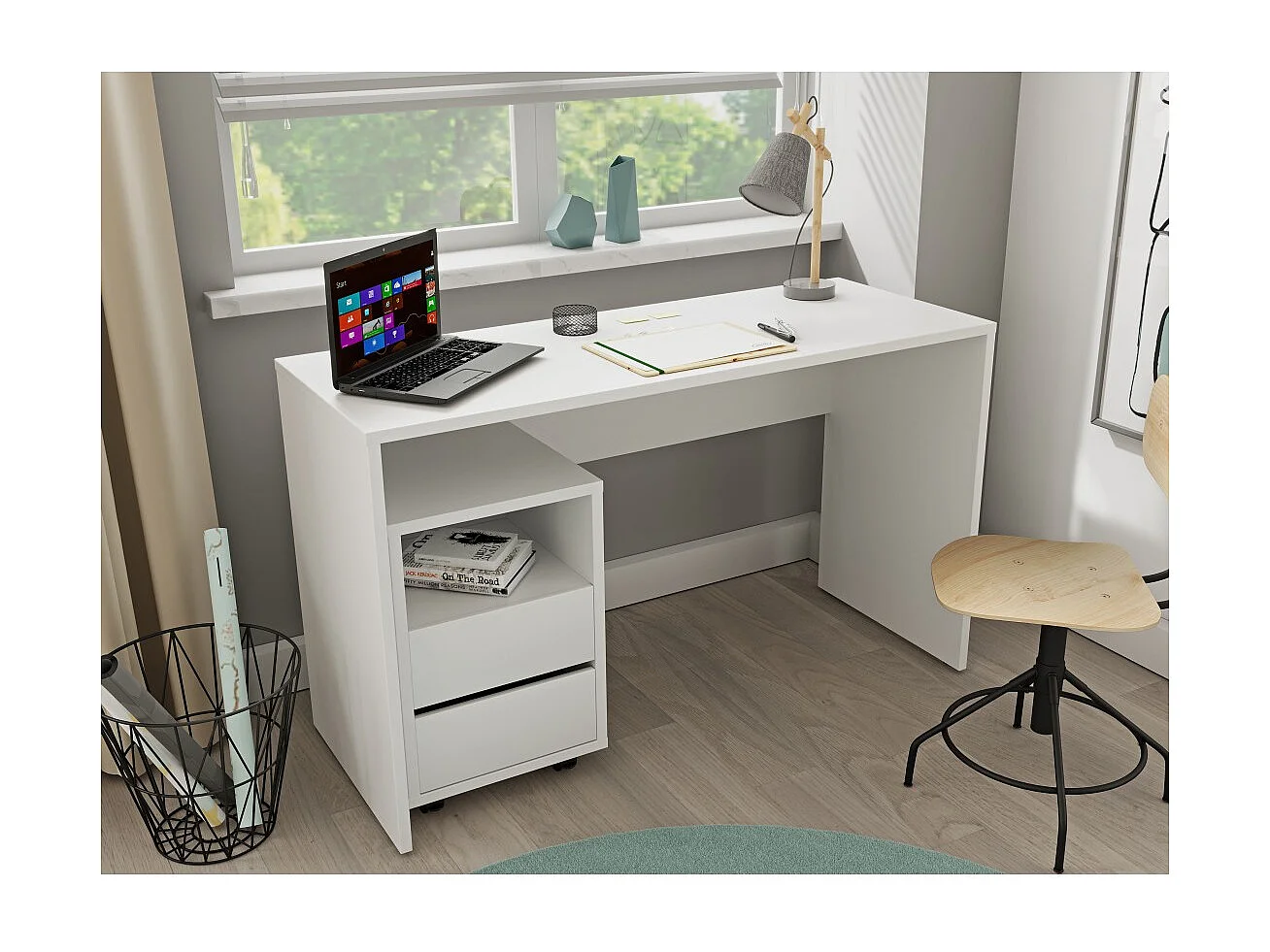 Escritorio blanco MELTO 130 cm – Diseño moderno, duradero e ideal para teletrabajo o habitación juvenil