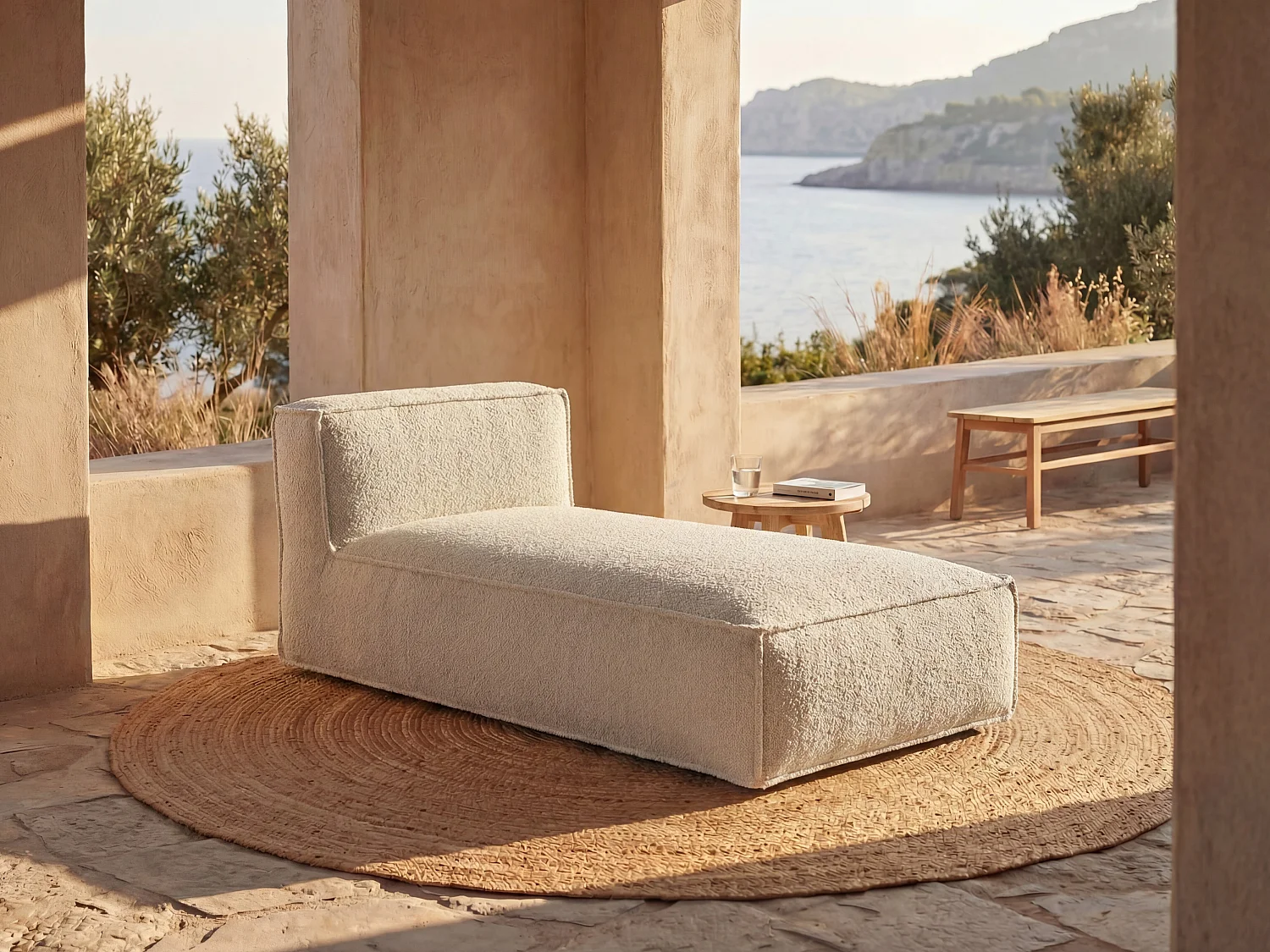 Méridienne de jardin en tissu bouclette - Beige - NOUMARA de MYLIA