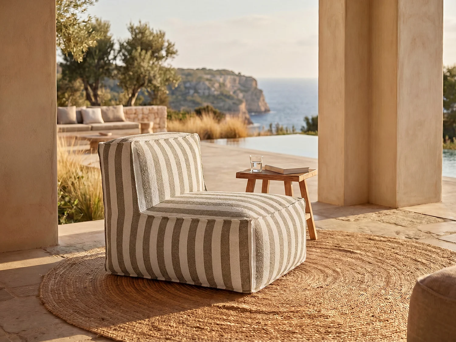 Fauteuil de jardin en tissu bouclette - Rayé blanc et beige - NOUMARA de MYLIA