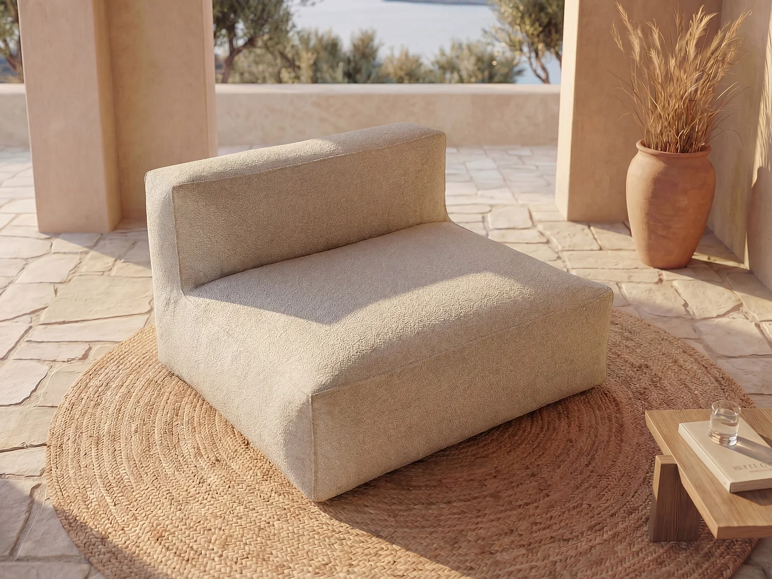 Canapé 2 places de jardin en tissu bouclette - Beige - NOUMARA de MYLIA
