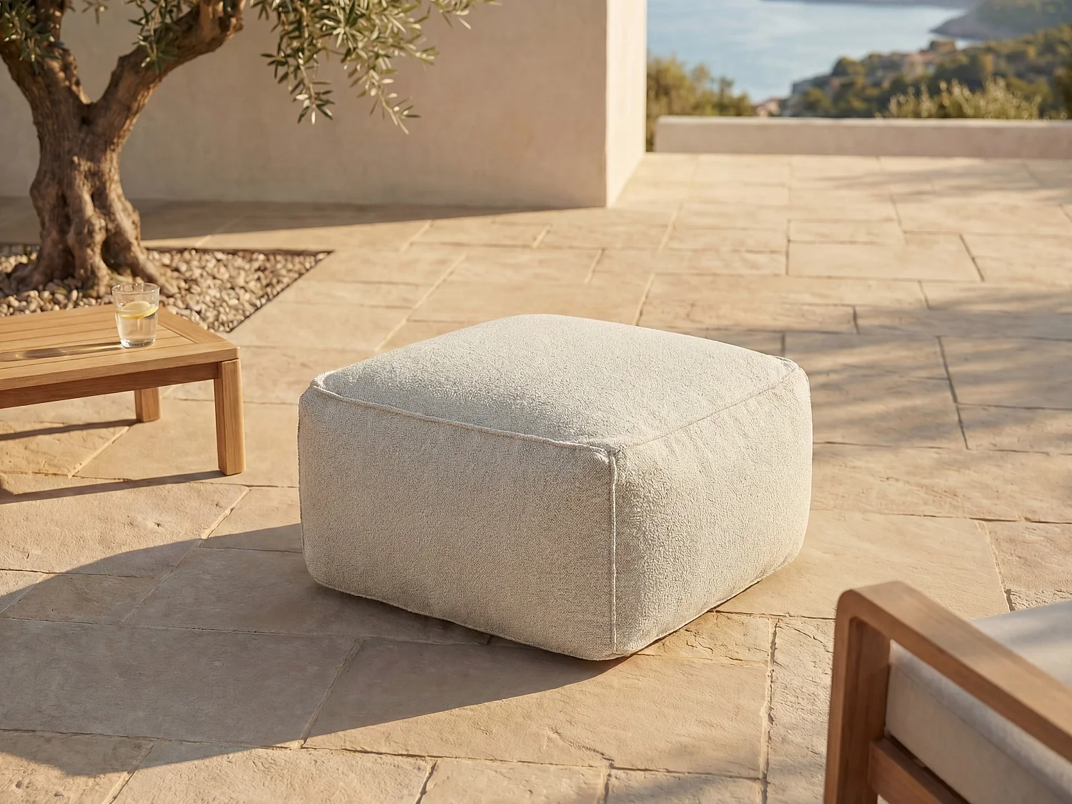 Pouf de jardin en tissu bouclette - Beige - NOUMARA de MYLIA