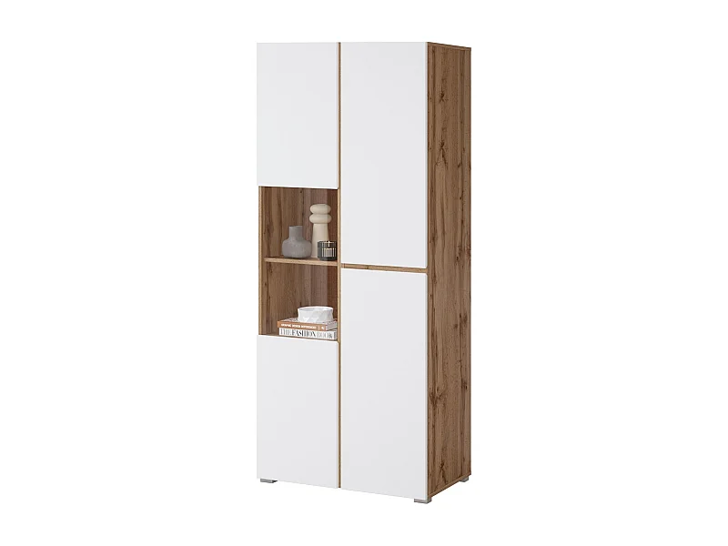 Vitrine HAVANA – Élégance épurée en chêne clair et blanc mat - Sans LED