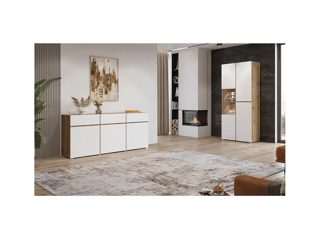 Vitrina HAVANA – Elegancia depurada en roble claro y blanco mate - Sin LED