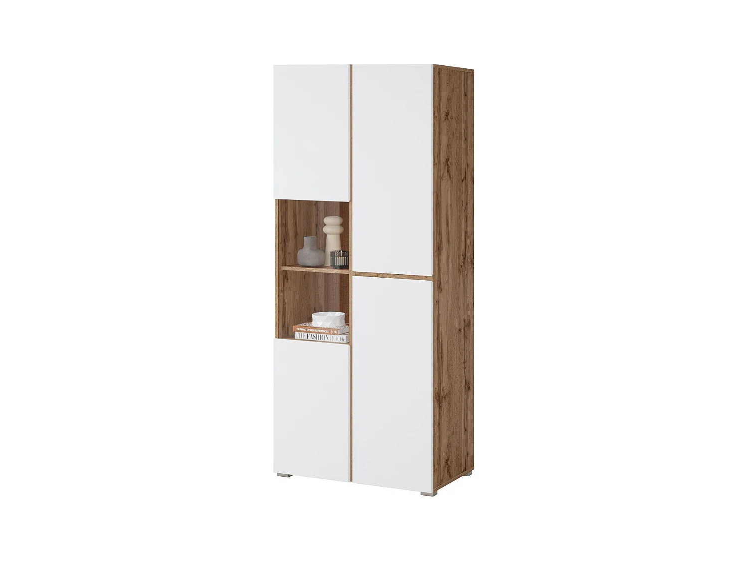 Vitrine HAVANA – Élégance épurée en chêne clair et blanc mat - Sans LED
