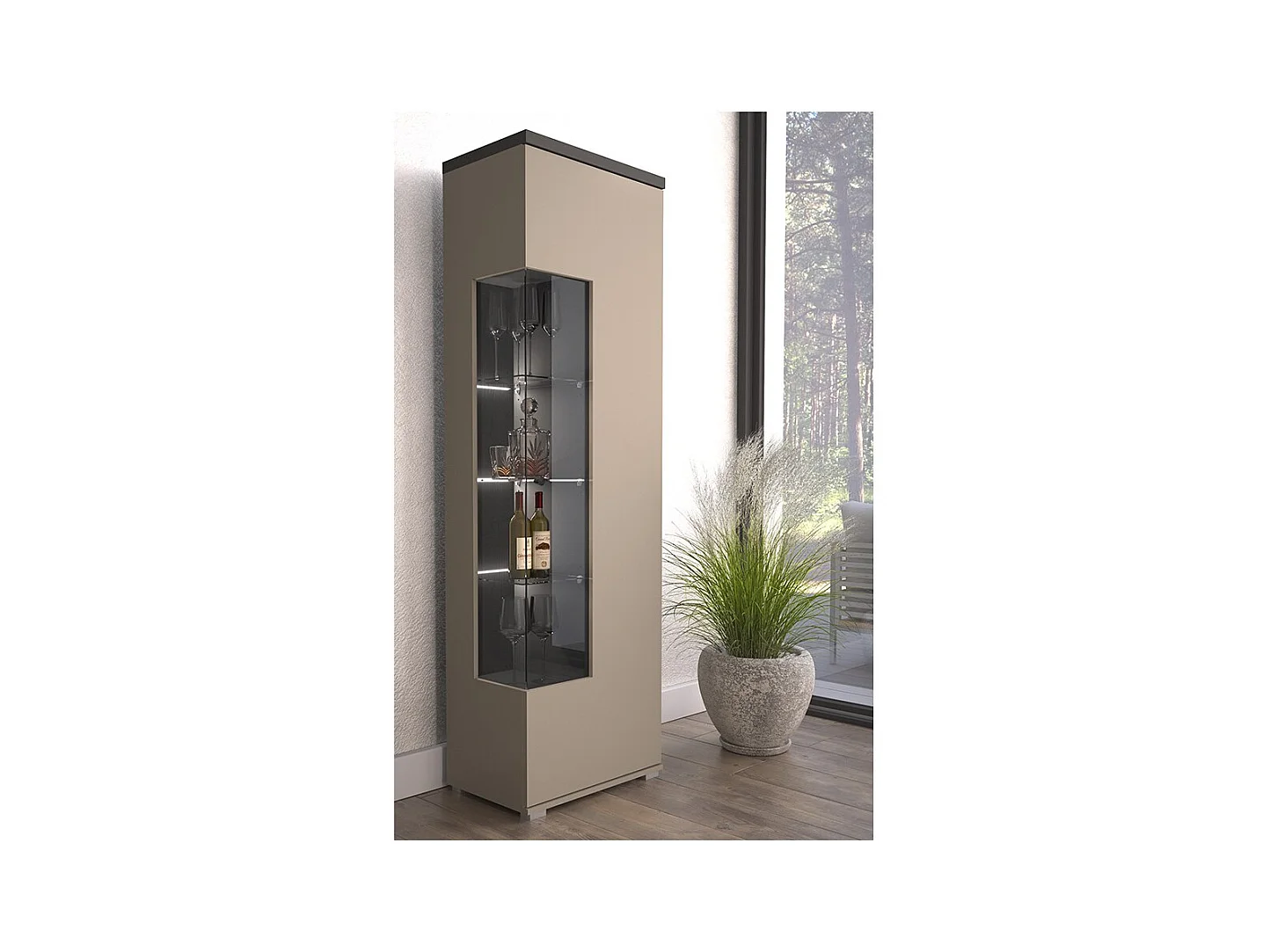 Vitrina 1 puerta colección NESS – Acabado Congo & Antracita – 10 nichos de almacenamiento – Sin LED