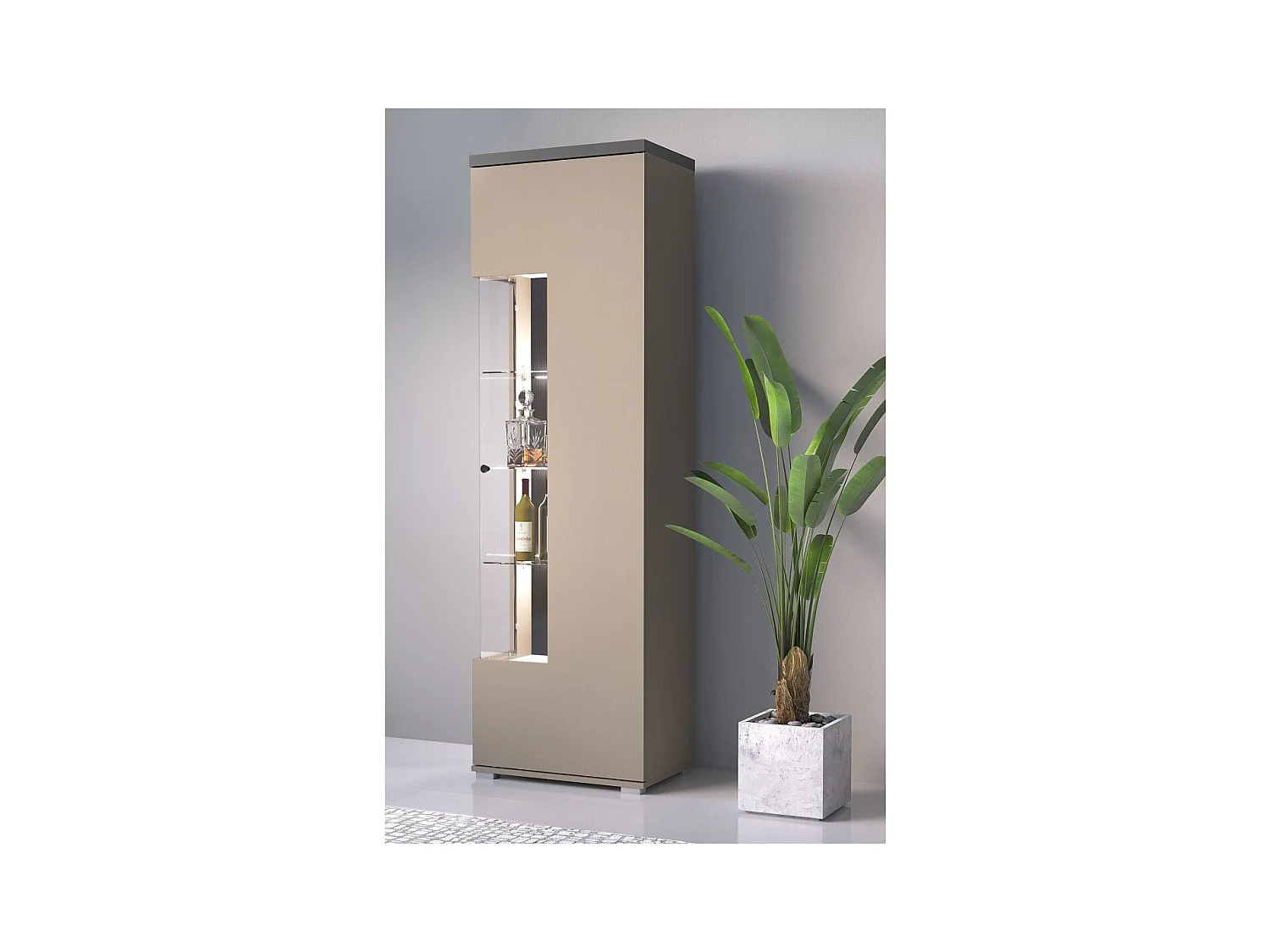 Vitrina 1 puerta colección NESS – Acabado Congo & Antracita – 10 nichos de almacenamiento – Sin LED