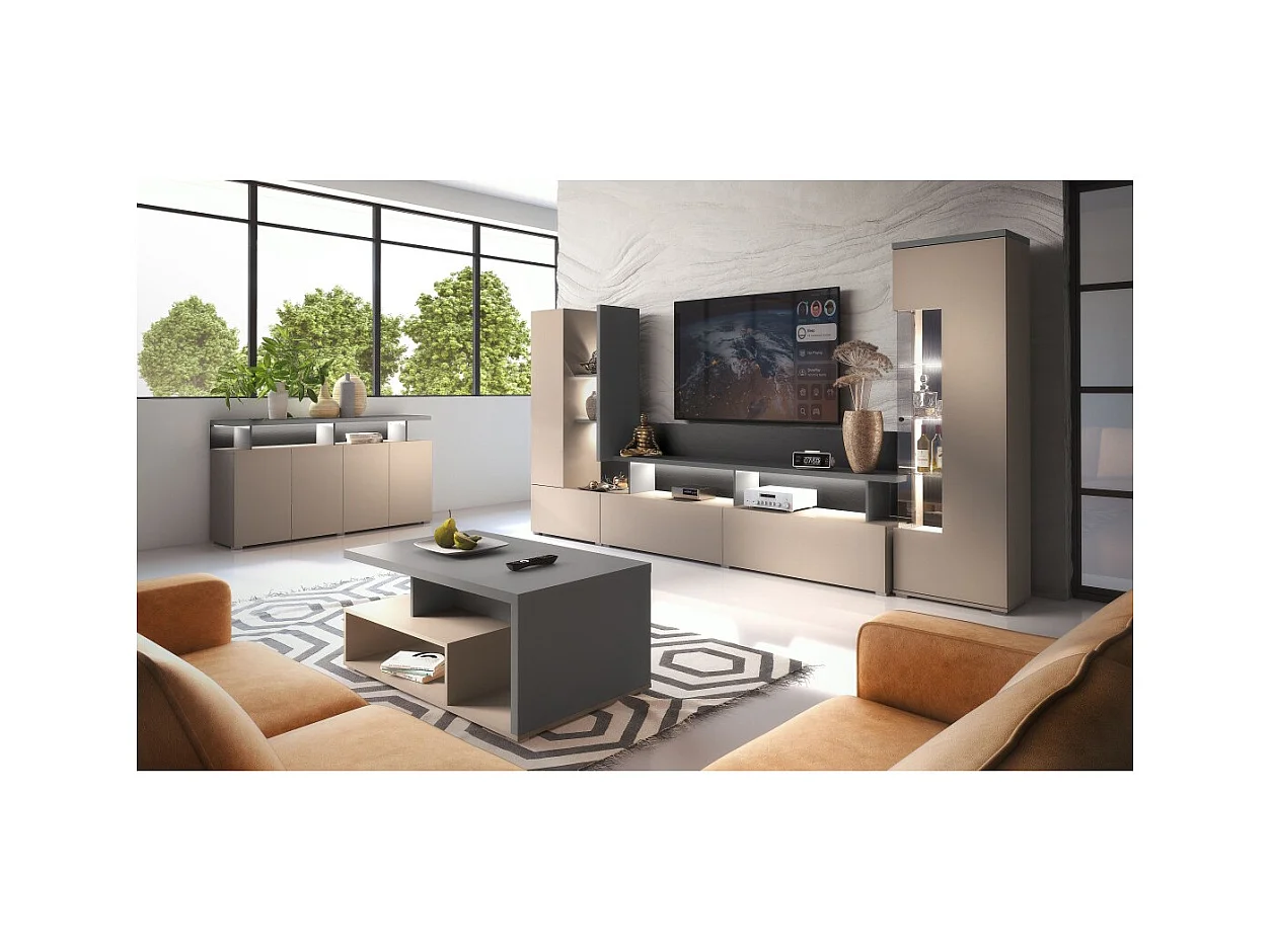 Vitrina 1 puerta colección NESS – Acabado Congo & Antracita – 10 nichos de almacenamiento – Sin LED