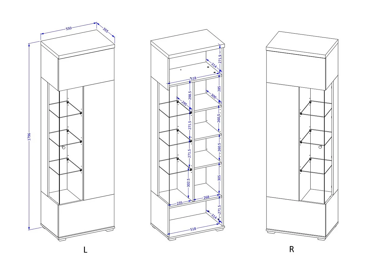 Vitrine 1 porta coleção NESS – Acabamento Congo & Antracite – 10 nichos de armazenamento – Sem LED