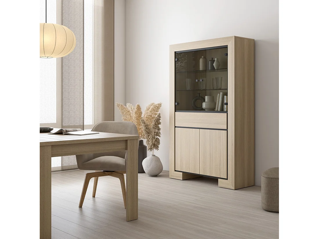 Vitrine large collection COPA – 4 portes et 1 tiroir – Chêne élégant – Sans éclairage LED