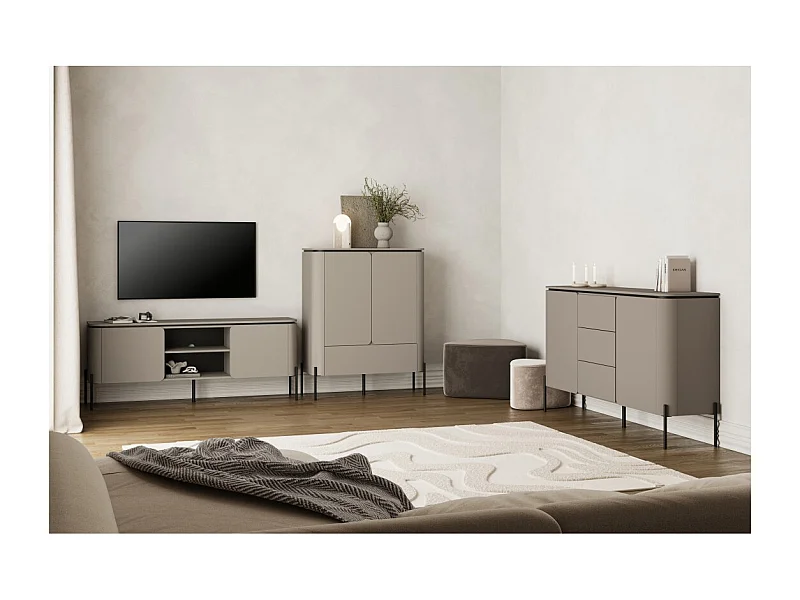 Conjunto de móveis BELLA – Buffet, móvel para TV e buffet alto – Acabamento Congo fosco chic