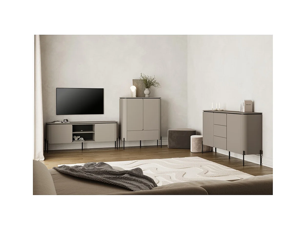 Conjunto de muebles BELLA – Aparador, mueble para TV y aparador alto – Acabado Congo mate chic