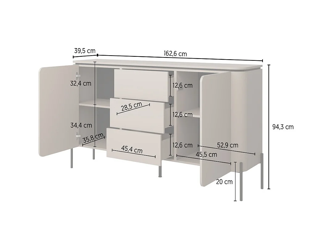 Conjunto de muebles BELLA – Aparador, mueble para TV y aparador alto – Acabado Congo mate chic