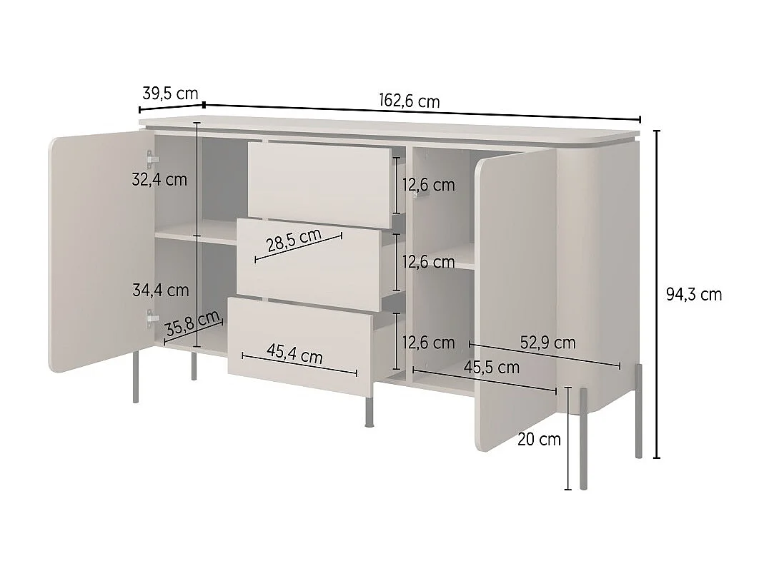 Ensemble de meubles BELLA – Buffet, meuble TV et buffet haut – Finition Congo mat chic