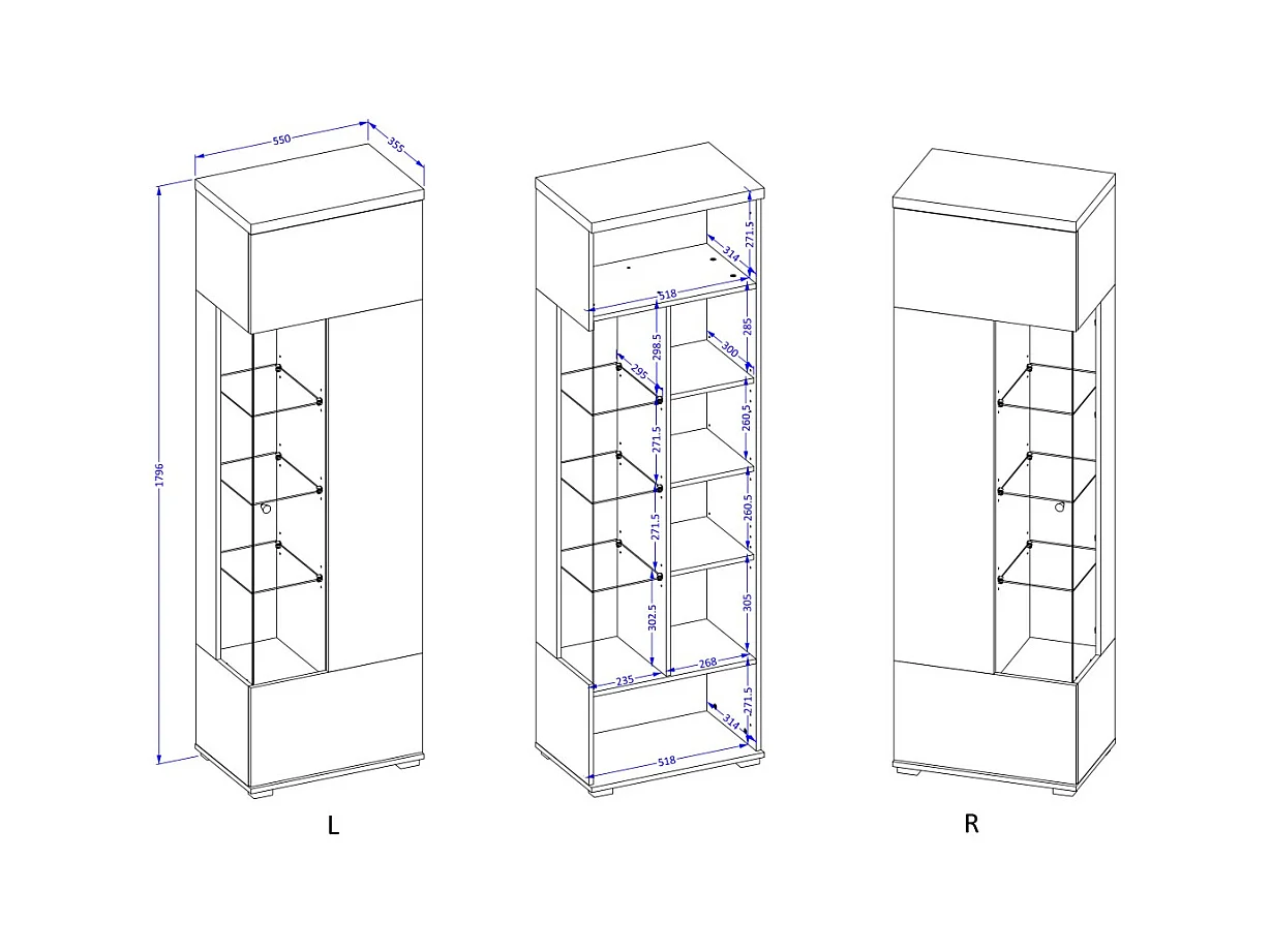 Vitrina 1 puerta NESS – Acabado Congo & Antracita – LED blanco neutro – 10 nichos diseño