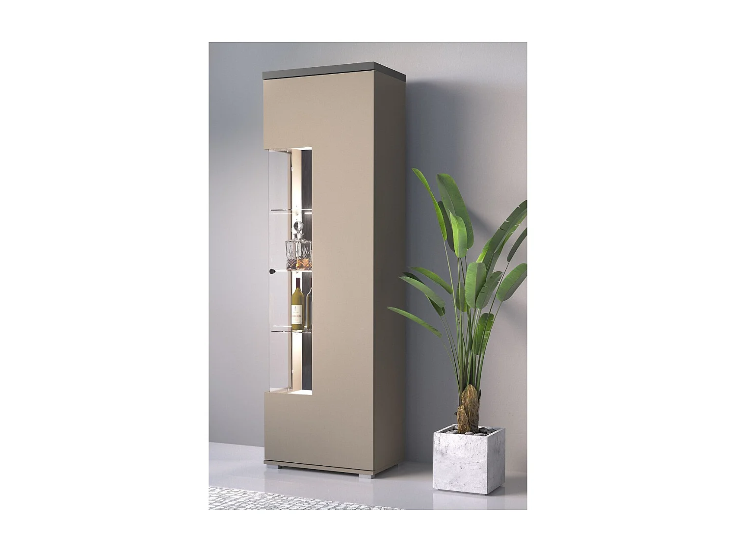 Vitrine 1 porta NESS – Acabamento Congo & Antracite – LED branco neutro – 10 nichos design