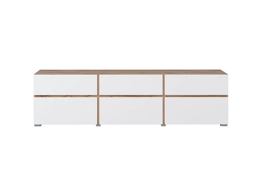 Mueble TV HAVANA – 180 cm – 3 puertas abatibles y 3 cajones – Roble y blanco – Diseño contemporáneo