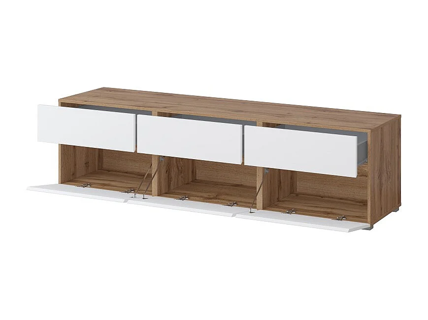 Meuble TV HAVANA – 180 cm – 3 portes abattantes et 3 tiroirs – Chêne et blanc – Design contemporain