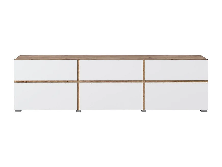 Meuble TV HAVANA – 180 cm – 3 portes abattantes et 3 tiroirs – Chêne et blanc – Design contemporain