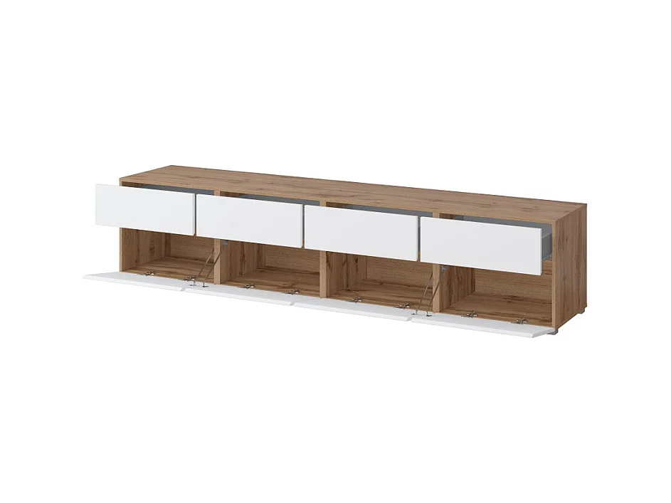 Móvel para TV XL HAVANA – 225 cm – 4 portas abatíveis e 4 gavetas – Carvalho e branco – Design moderno