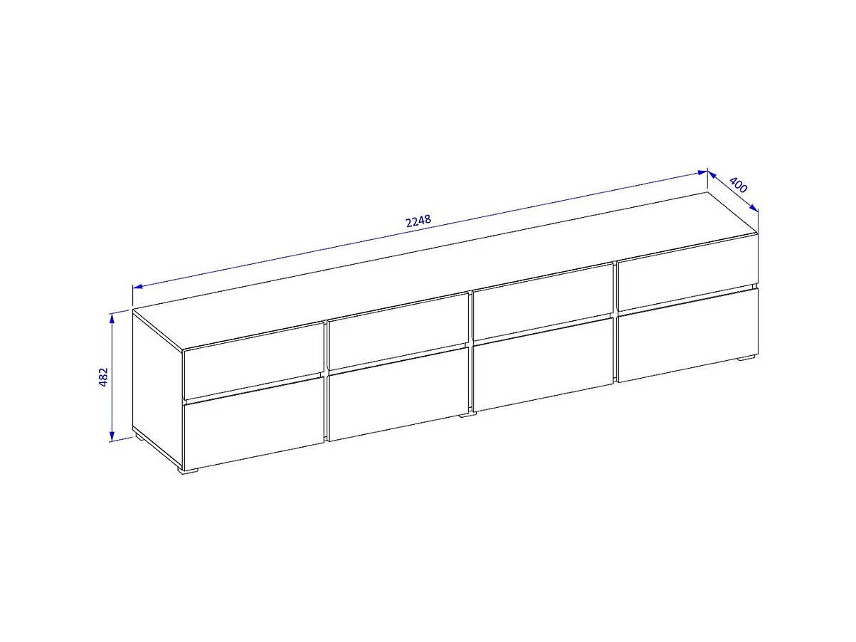 Móvel para TV XL HAVANA – 225 cm – 4 portas abatíveis e 4 gavetas – Carvalho e branco – Design moderno