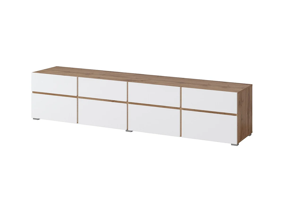 Mueble TV XL HAVANA – 225 cm – 4 puertas abatibles y 4 cajones – Roble y blanco – Diseño moderno