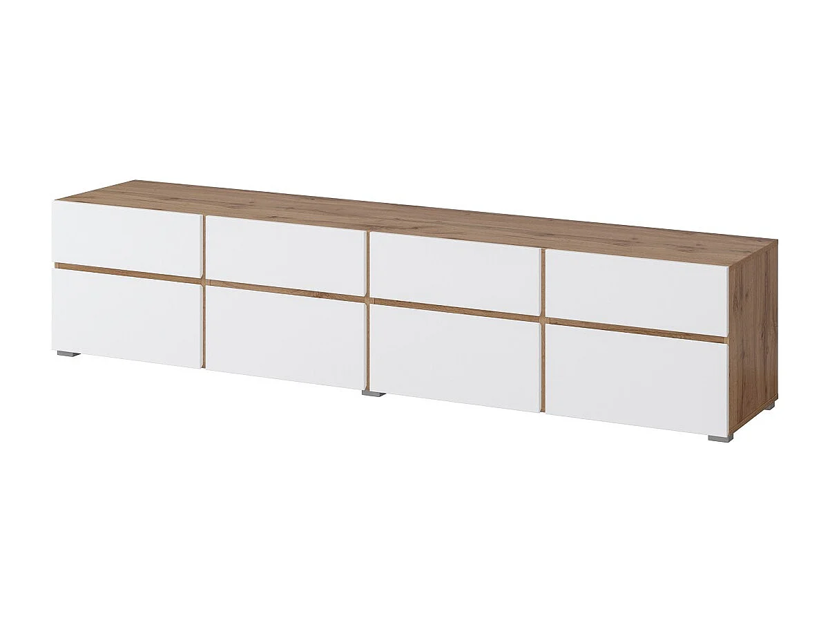 Móvel para TV XL HAVANA – 225 cm – 4 portas abatíveis e 4 gavetas – Carvalho e branco – Design moderno