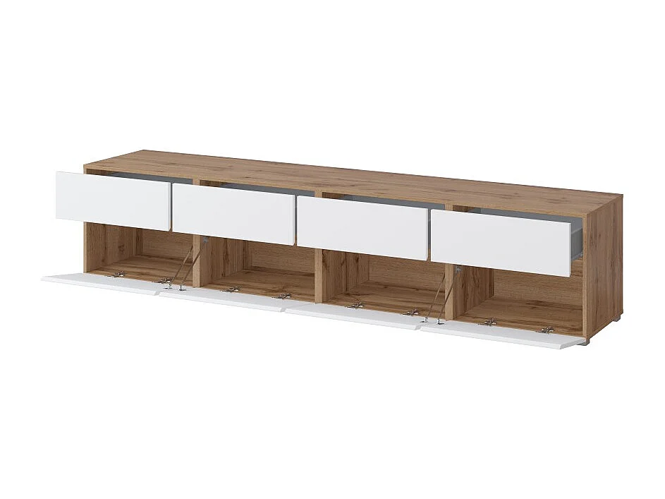 Móvel para TV XL HAVANA – 225 cm – 4 portas abatíveis e 4 gavetas – Carvalho e branco – Design moderno