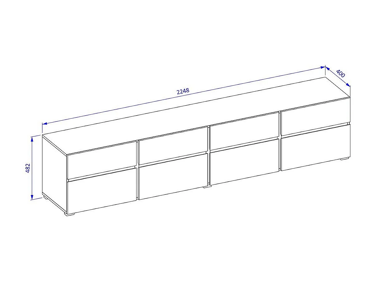 Móvel para TV XL HAVANA – 225 cm – 4 portas abatíveis e 4 gavetas – Carvalho e branco – Design moderno