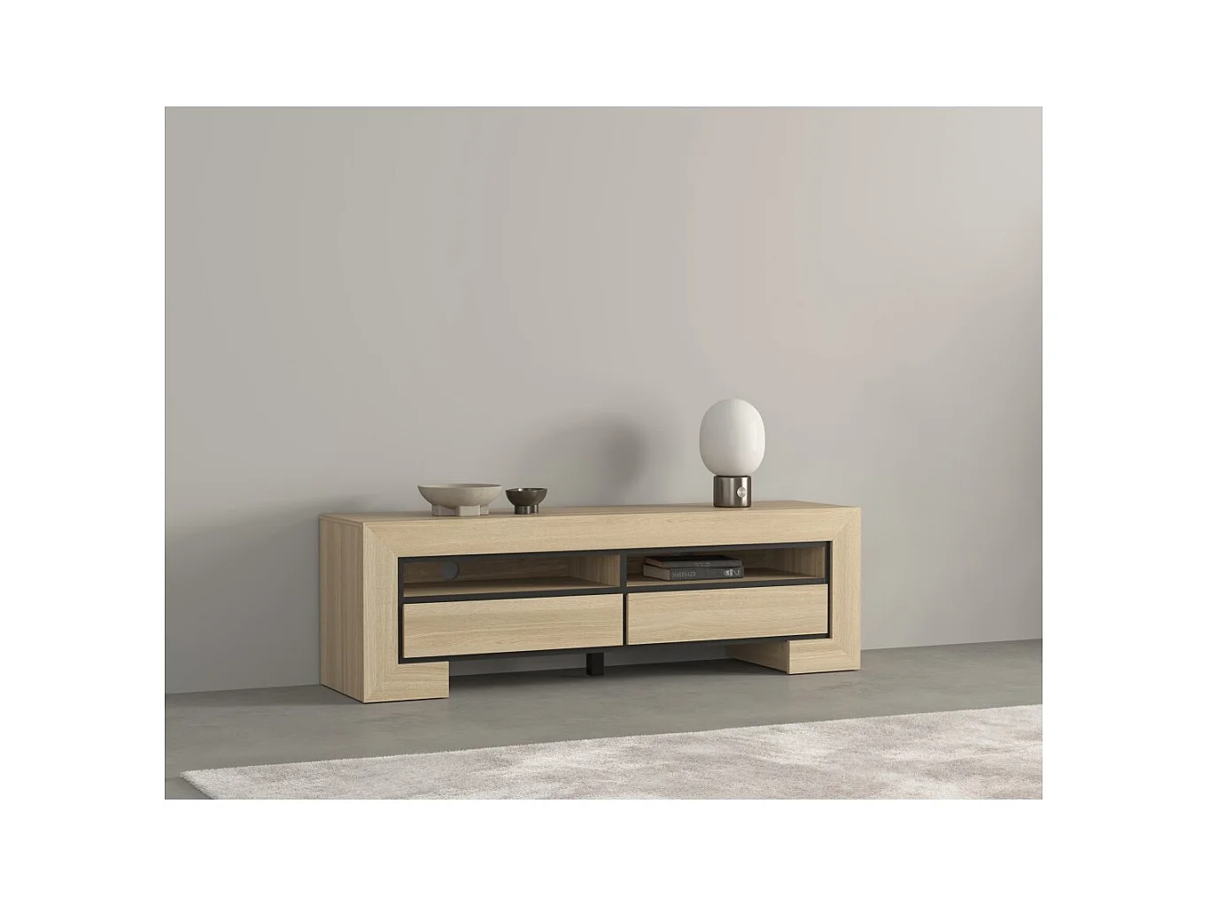 Mueble de TV colección COPA – 160x50,5x41 cm – 2 cajones y 2 nichos – Roble elegante – Diseño escandinavo