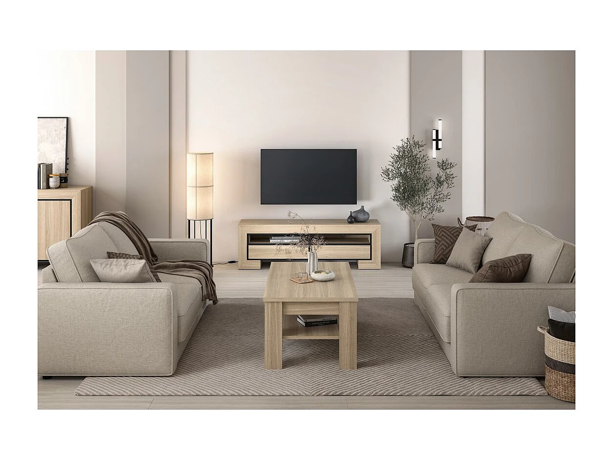 Mueble de TV colección COPA – 160x50,5x41 cm – 2 cajones y 2 nichos – Roble elegante – Diseño escandinavo