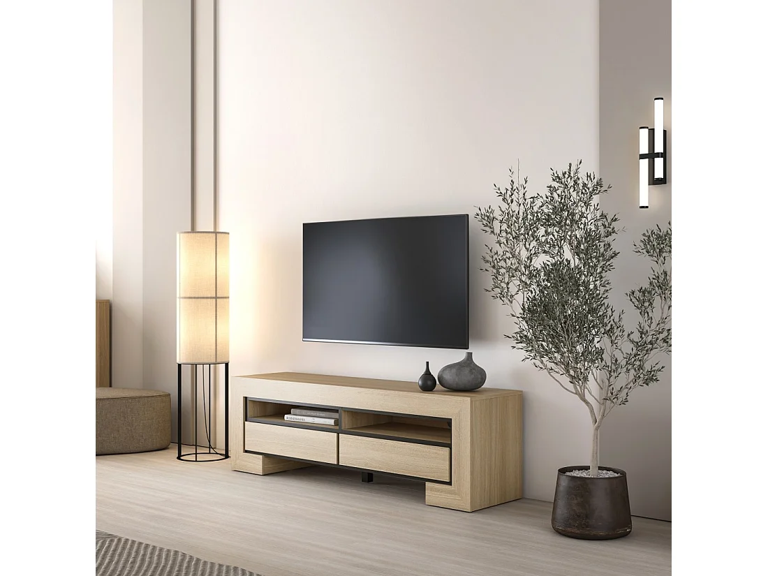 Meuble TV collection COPA – 160x50,5x41 cm – 2 tiroirs et 2 niches – Chêne élégant – Design scandinave