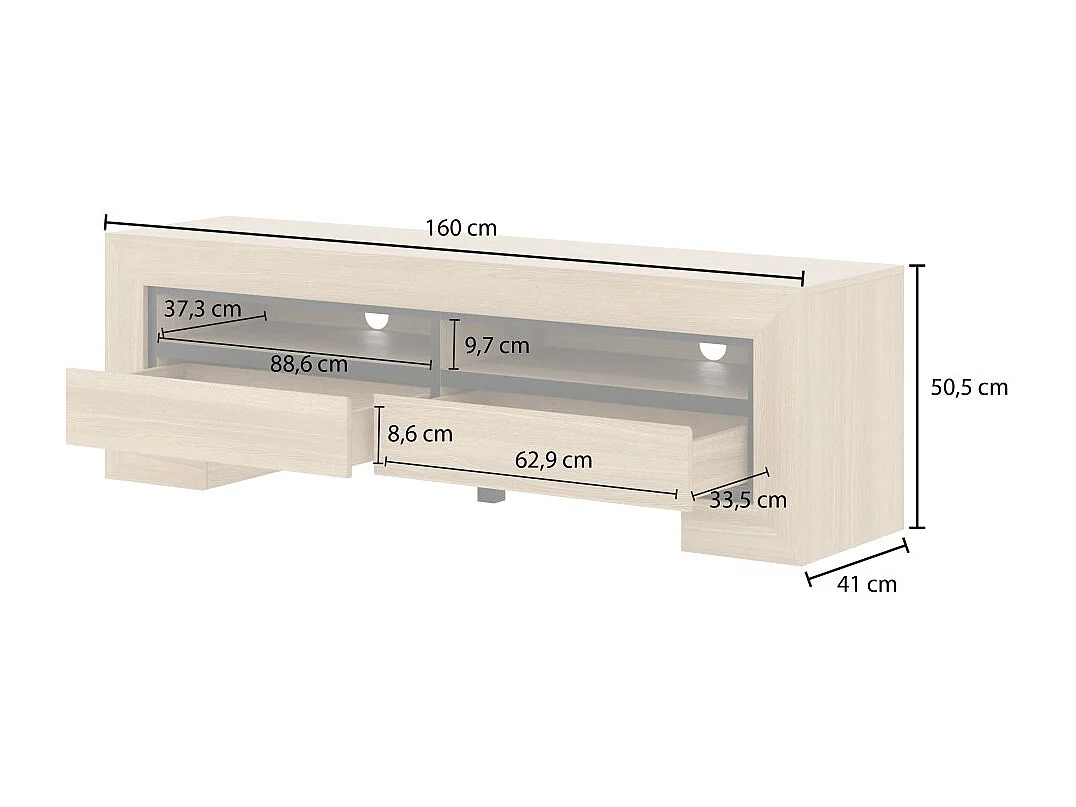 Meuble TV collection COPA – 160x50,5x41 cm – 2 tiroirs et 2 niches – Chêne élégant – Design scandinave