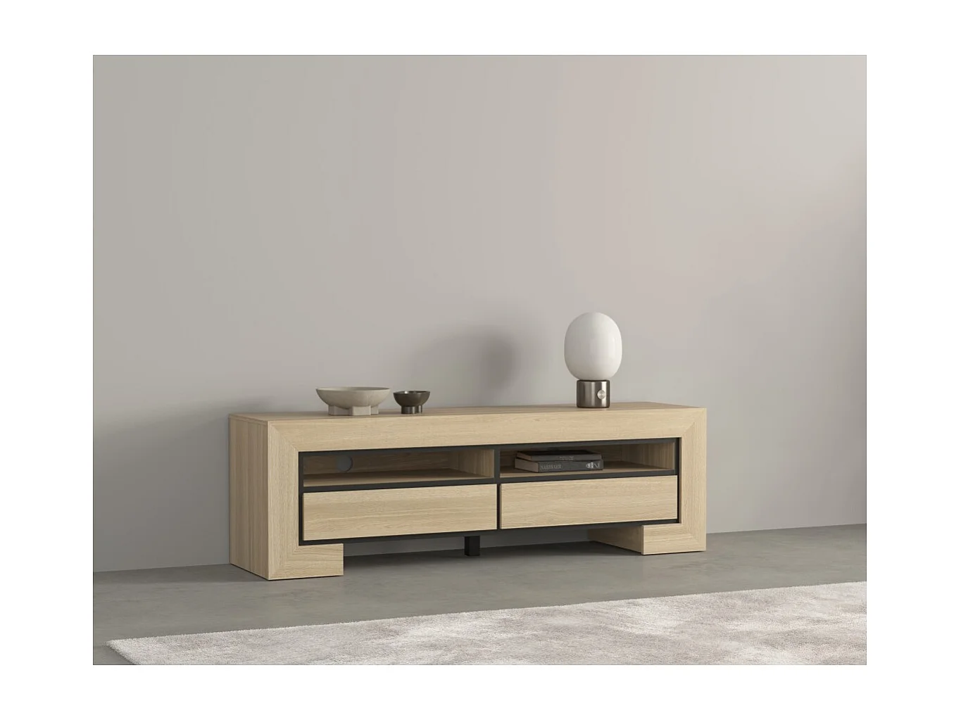 Meuble TV collection COPA – 160x50,5x41 cm – 2 tiroirs et 2 niches – Chêne élégant – Design scandinave